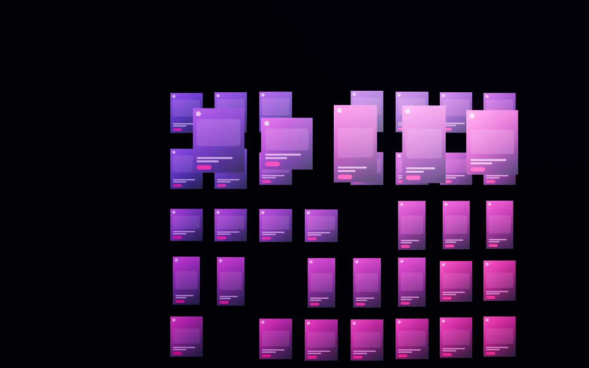 A wall of ad-shaped tiles in the palette's colours, five of them risen to a row at the front